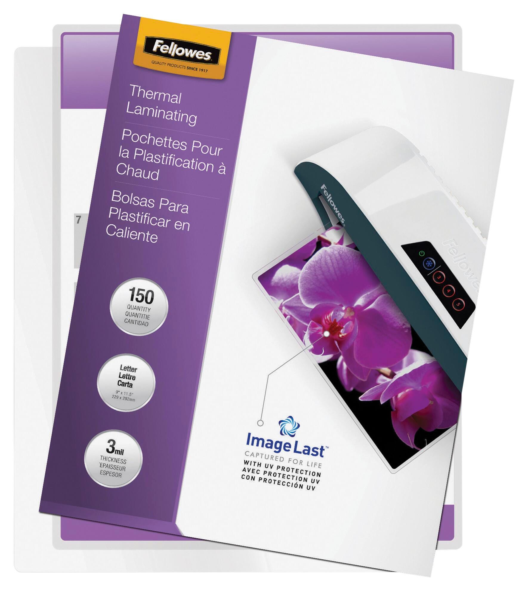 Fellowes Laminating Pouches, 9 x 11-1/2 Inches, 3 mil Thickness, Pack of 150, Item Number 1499283