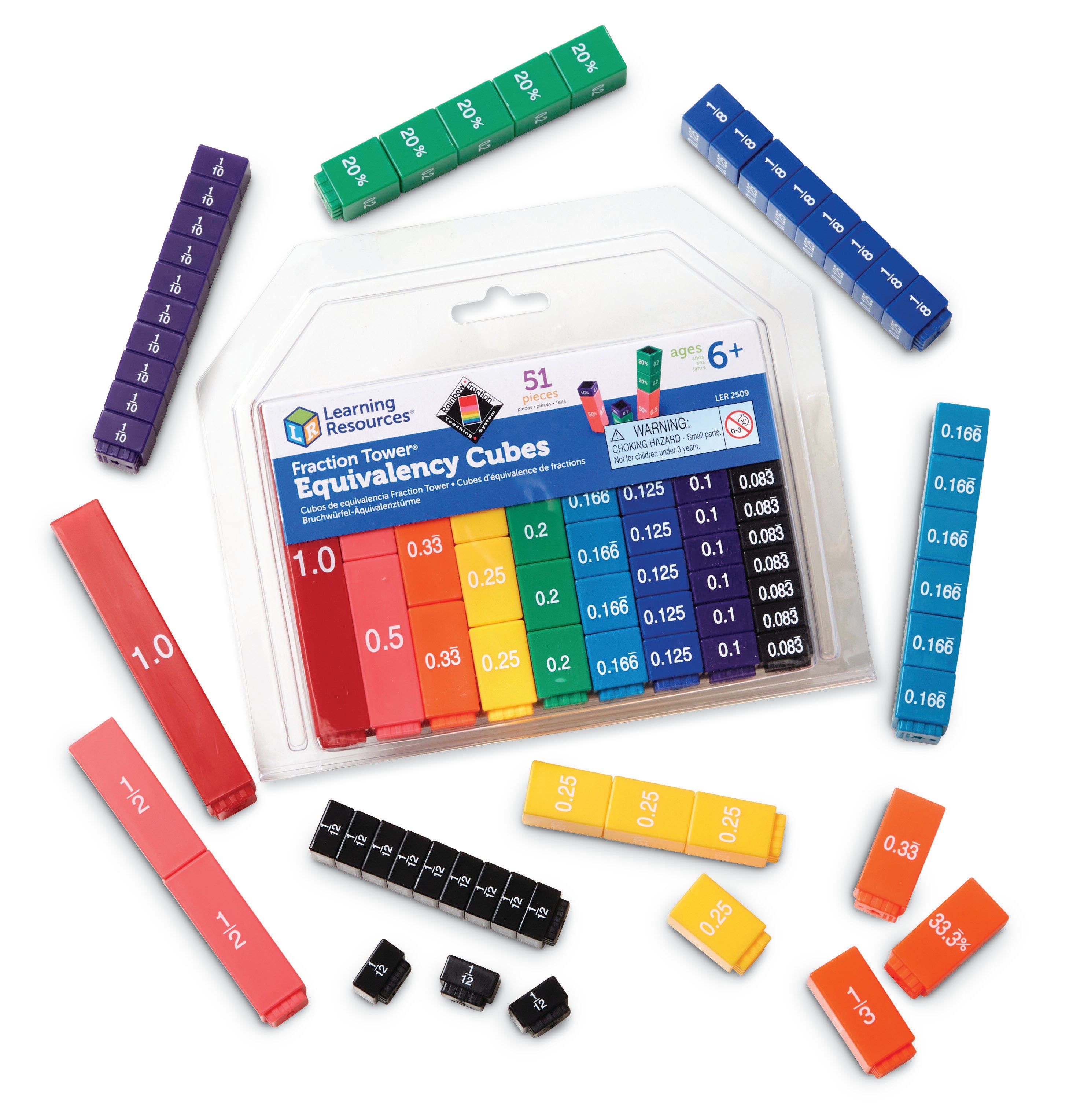 Learning Resources Fraction Tower Equivalency Cubes, Set of 51 076757