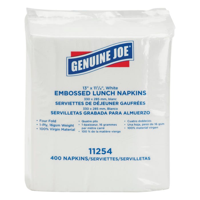 Genuine Joe Luncheon Napkins, 1-Ply, 13 x 11-1/4 Inches, Pack of 2400, White