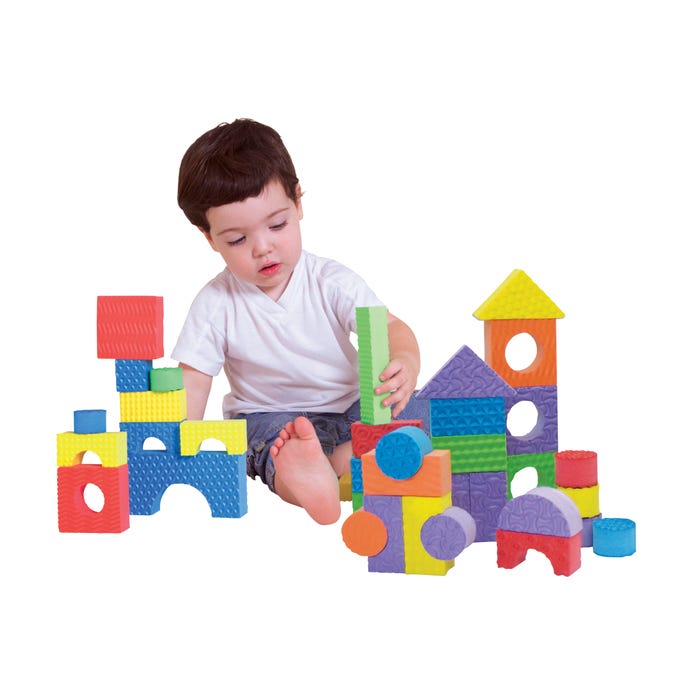 Edushape Textured Foam Blocks, Assorted Shapes and Colors, Set of 30