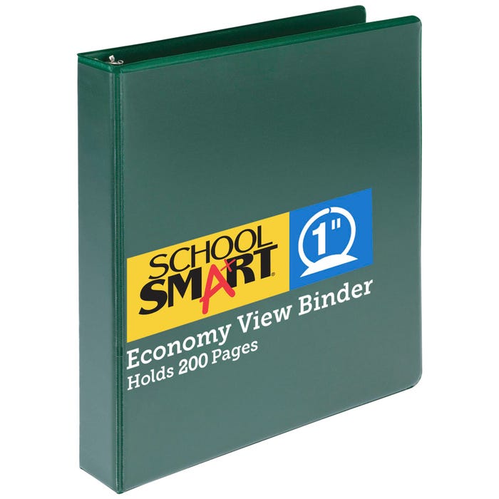 School Smart Polypropylene Round Ring View Binder, 1 Inch, Green