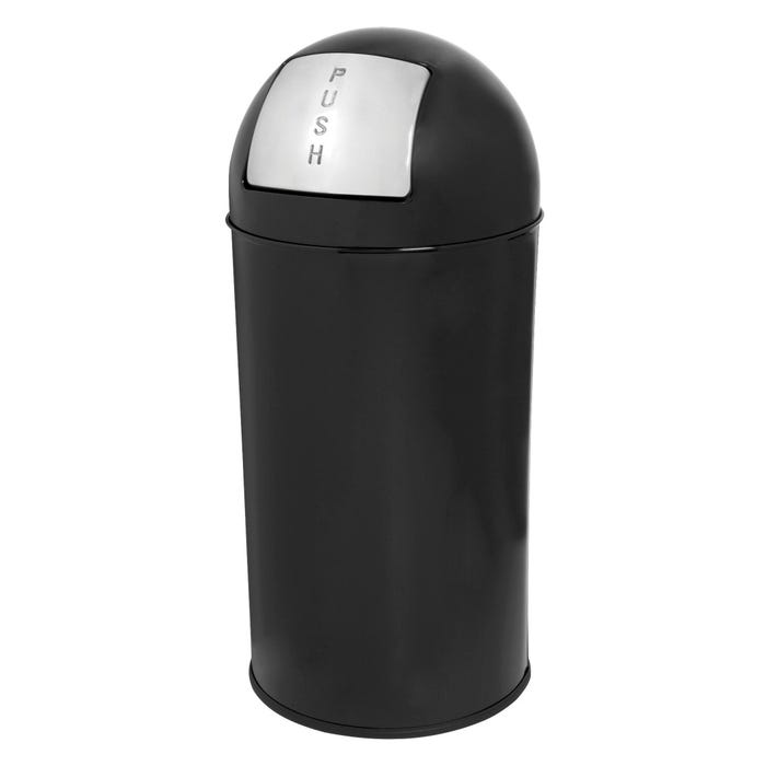 Genuine Joe Classic Round Top Push Waste Receptacle with Spring Loaded Door, 12 Gallon, Black