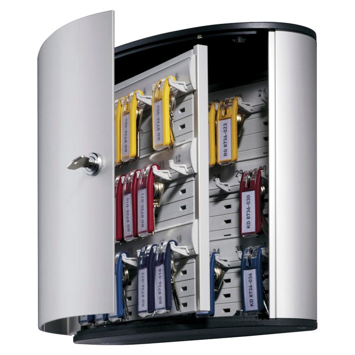 Durable Predrilled Locking Key Control Cabinet, 11 x 11-7/8 x 4-3/4 Inches, 36 Keys, Brushed Aluminum