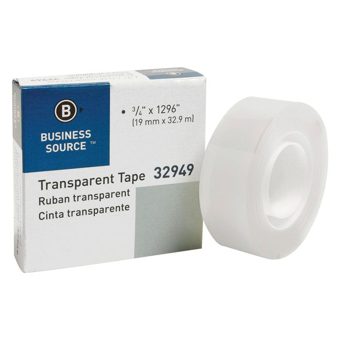 Business Source Transparent Tape, 1 Inch Core, 3/4 x 1296 Inches, Clear