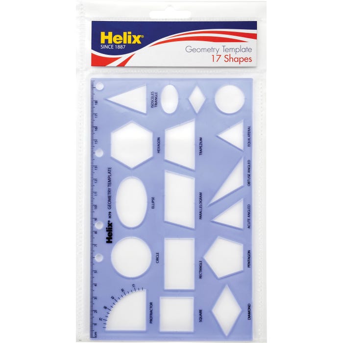 Helix Geometry Shapes Drafting Template, 4-7/8 x 7-13/16 Inches, 17 Shapes