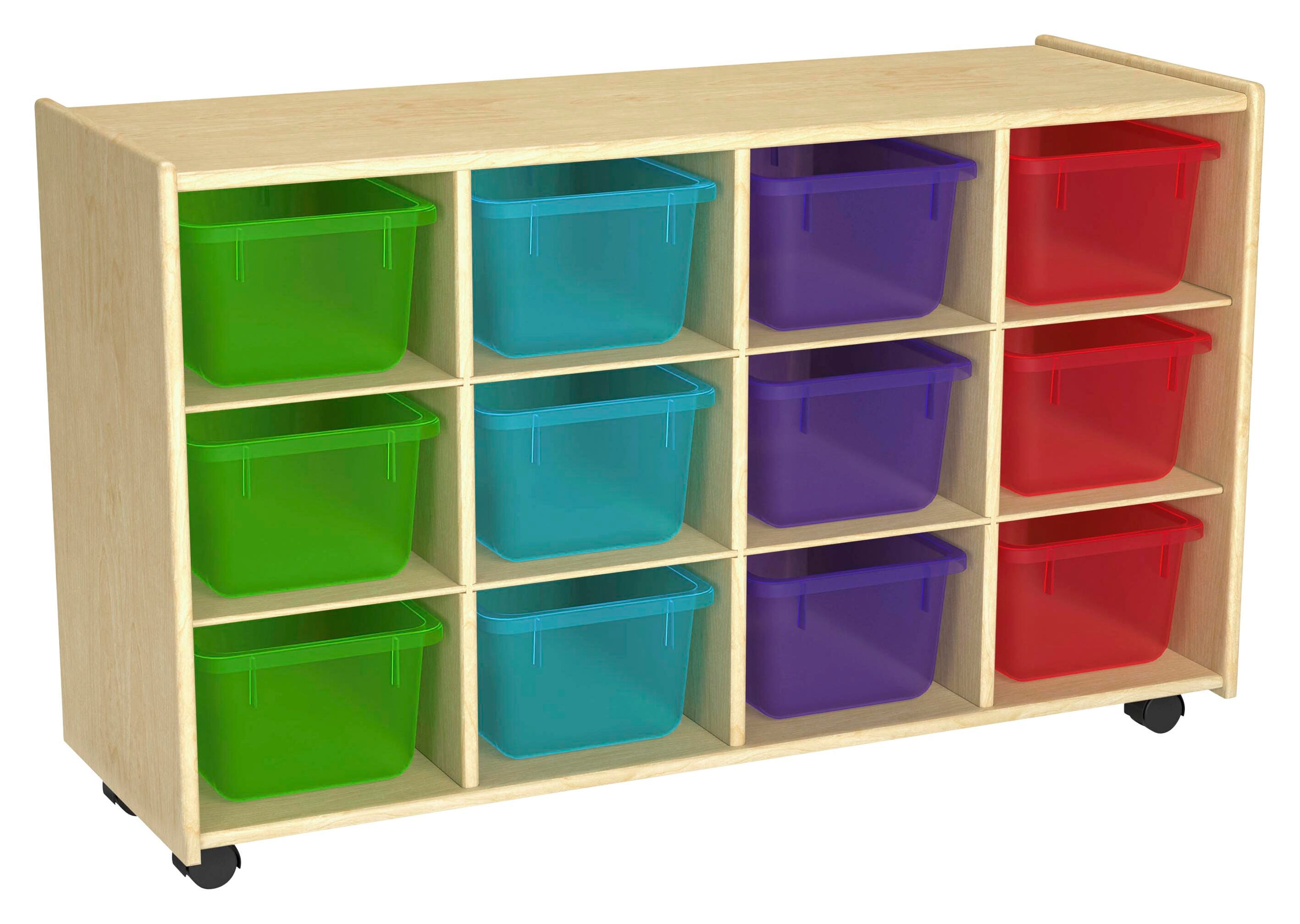 Image for Childcraft Mobile Cubby Unit with Locking Casters, 12 Translucent-Color Bins, 38-5/16 x 14-1/4 x 24 Inches from School Specialty