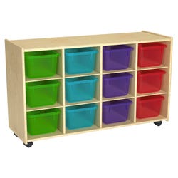 Image for Childcraft Mobile Cubby Unit with Locking Casters, 12 Translucent-Color Bins, 38-5/16 x 14-1/4 x 24 Inches from School Specialty