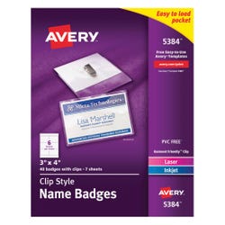 Avery Flexible Soft Top Loading Name Badge Holder Kit for Laser or Inkjet Printers, 3 X 4 in, Paper, White, Pack of 40, Item Number 1054624