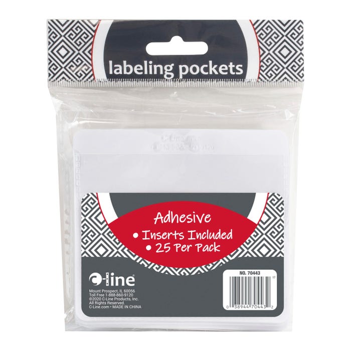 C-Line Self-Adhesive Labeling Pockets, 3-3/4 x 3 Inches, Clear, Pack of 25