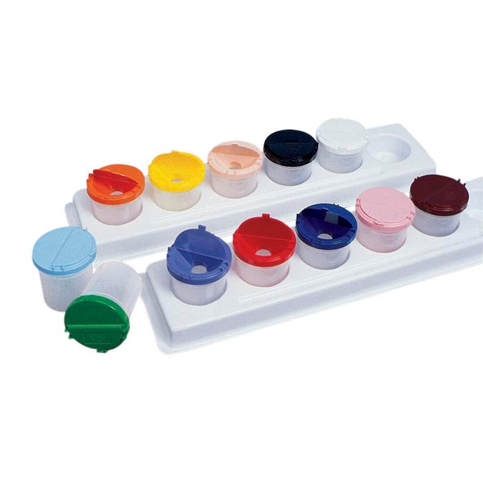 Jack Richeson Neatness Plastic Paint Cup Set with (2) Trays, 8 oz, Assorted Color, Set of 12