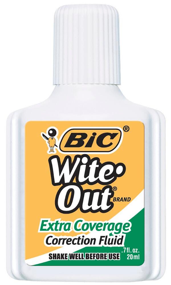 BIC Wite-Out Extra Coverage Correction Fluid with Foam Applicator, 20 Milliliter Bottle, White 061419