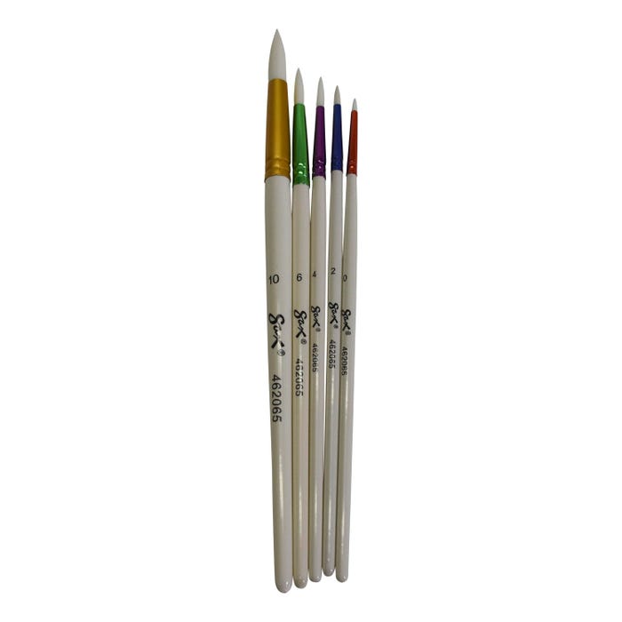 Sax Spectrum Watercolor Brushes, Round Type, Short Handle, Assorted Sizes, Set of 5