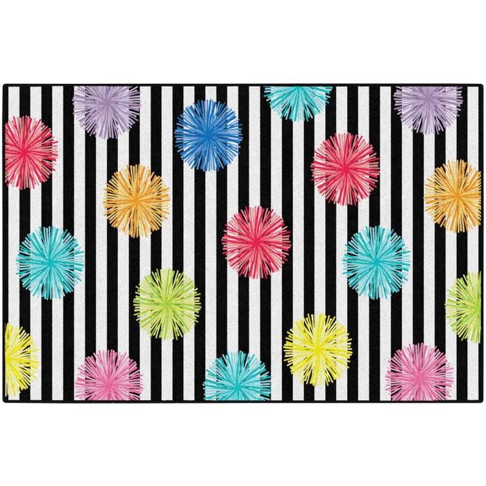 Flagship Carpets Just Teach Black and White Poms Carpet, Rectangle