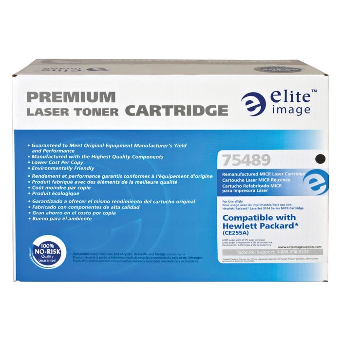 Elite Image Remanufactured MICR Toner for HP CE255A, Black
