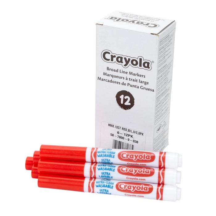 Crayola Bulk Ultra-Clean Washable Markers, Broad Line, Red, Pack of 12