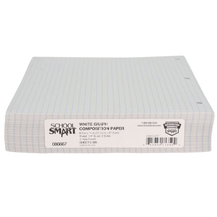 School Smart Graph Grid Paper, 3-Hole Punched, 8-1/2 x 11 Inches, 500 Sheets
