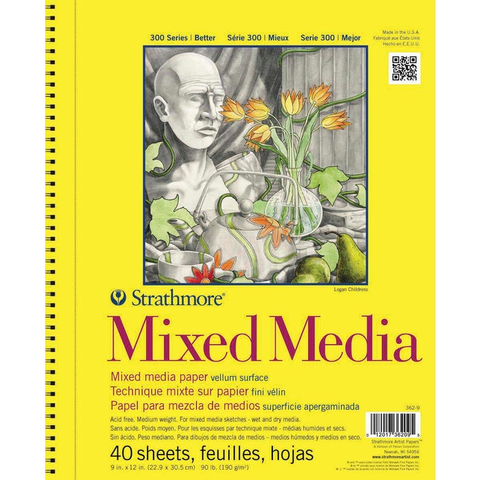 Strathmore 300 Series Mixed Media Pad, 9 x 12 Inches, 90 lb, 40 Sheets