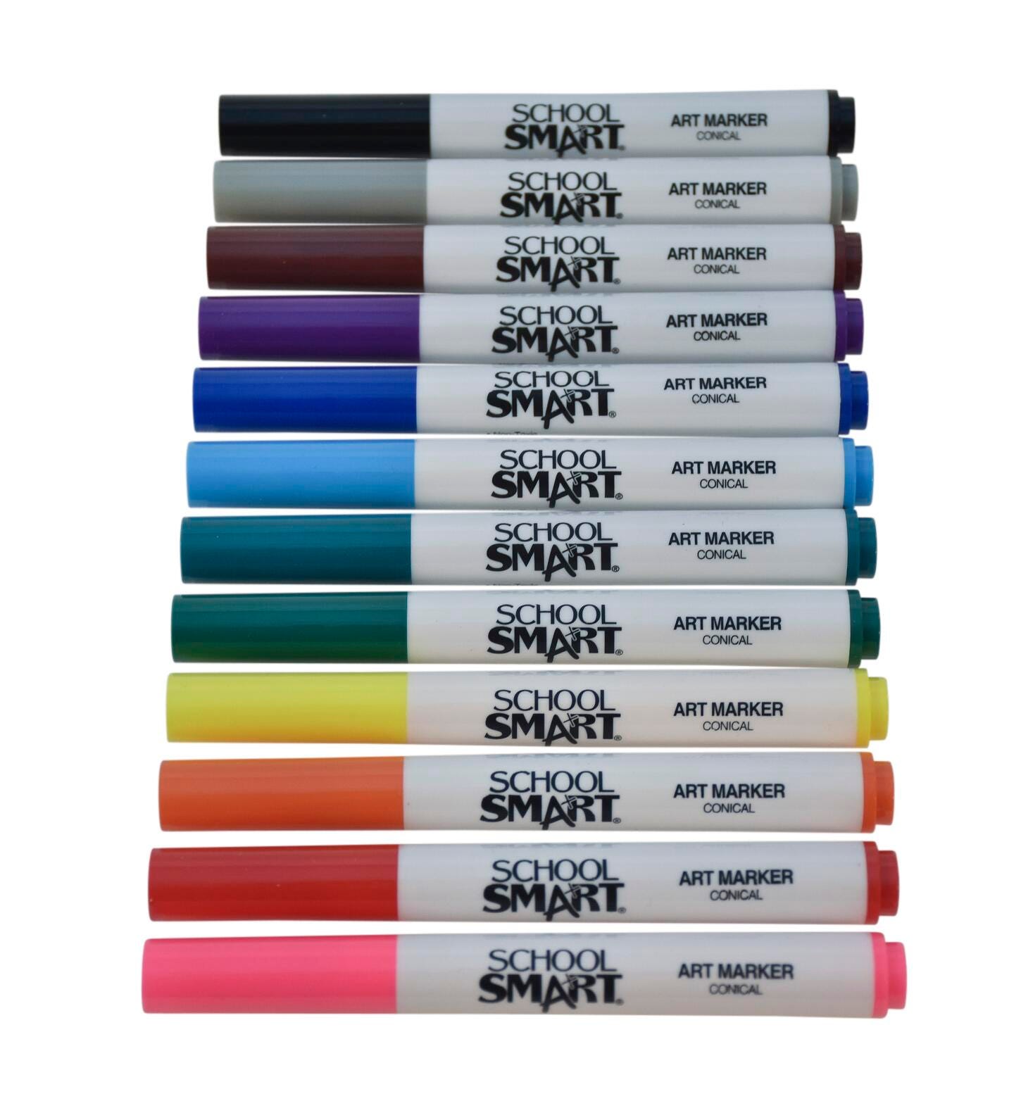 School Smart Art Markers, Conical Tip, Assorted Colors, Pack of 12 2002988