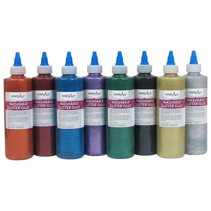 Handy Art Washable Glitter Glue Set, 8 Ounce, Assorted Colors, Set of 8