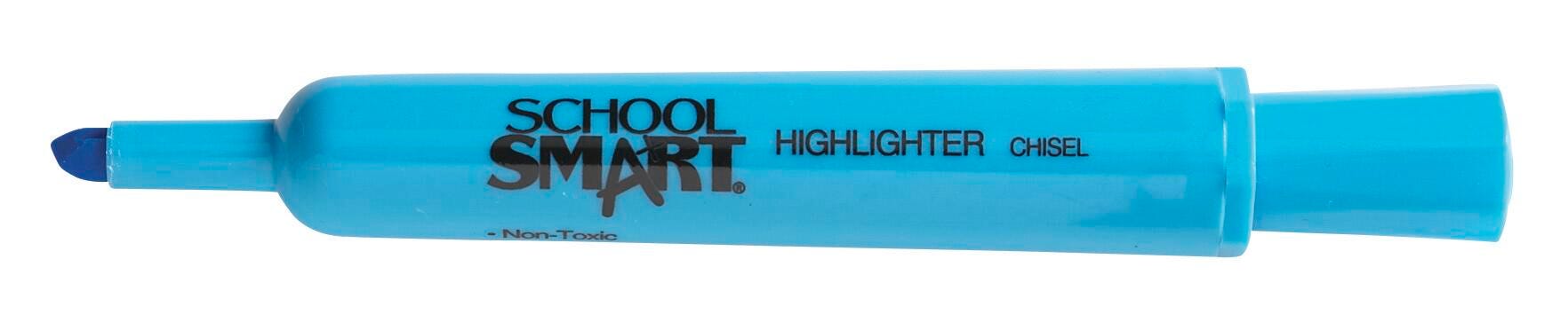 School Smart Tank Style Highlighters, Chisel Tip, Blue, Pack of 12 1354267