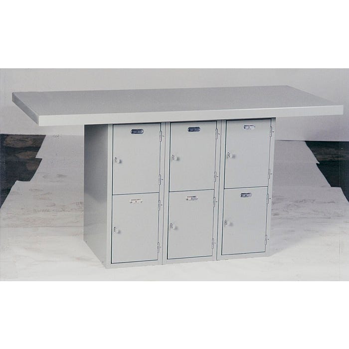 Montisa 2 Station Workbench with 6 Vertical Lockers, 64 x 28 x 33-1/4 Inches, Steel Top