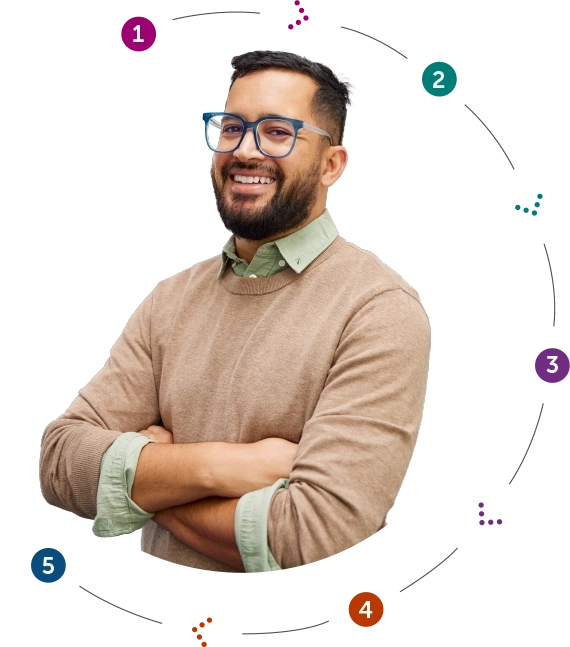 Teacher smiling with arms crossed across his chest