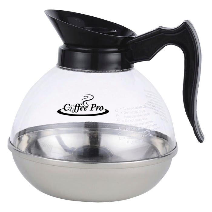 Coffee Pro Unbreakable Decanter, 12 Cup, Stainless Steel Bottom, Clear/Black
