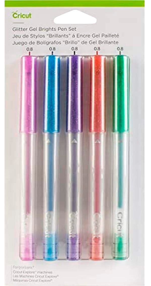 Cricut Gel Pen, Medium Point, Assorted Bright Glitter Colors, Set of 5, Item Number 2089356