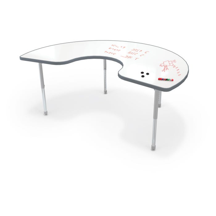 MooreCo Hierarchy Kidney Table, Adjustable Leg Height, Porcelain Steel Top, Charcoal Edge