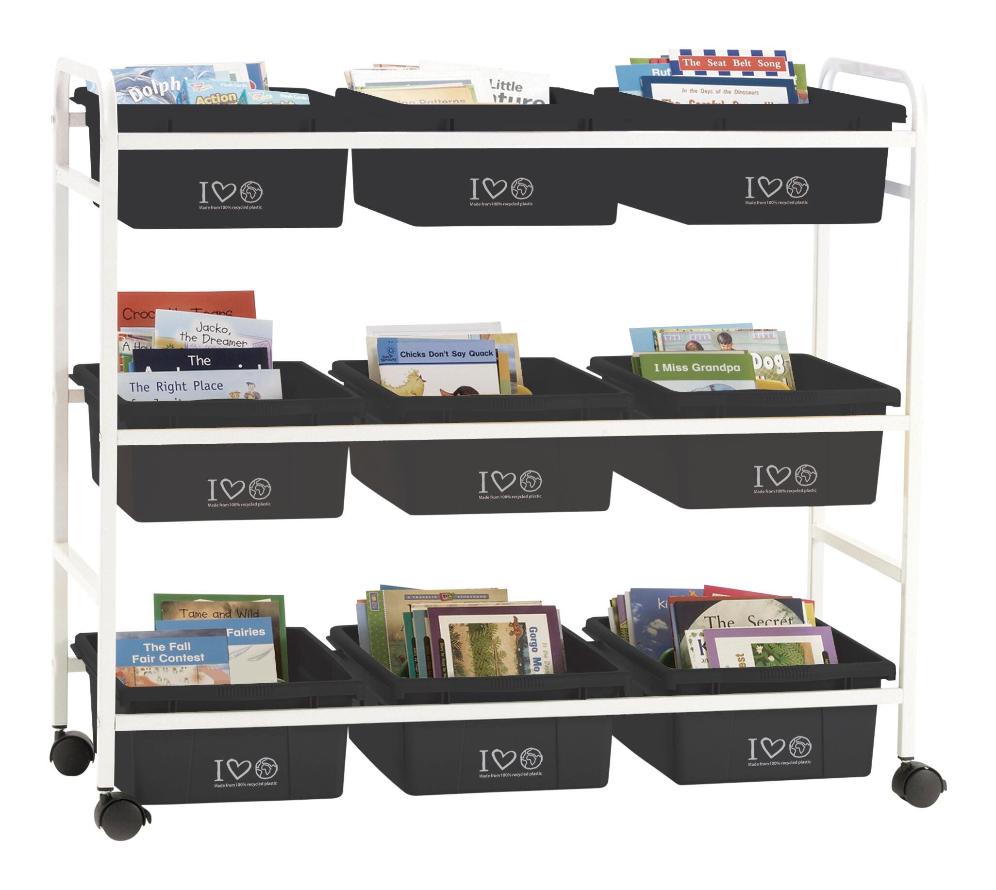 Copernicus Book Browser Cart with 100% Recycled Plastic Tubs, 40-1/2 x 15-3/4 x 36-1/2 Inches, Item Number 2103015