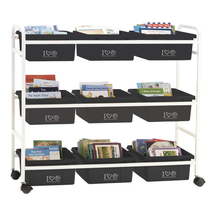 Copernicus Book Browser Cart with Plastic Tubs, 40-1/2 x 15-3/4 x 36-1/2 Inches