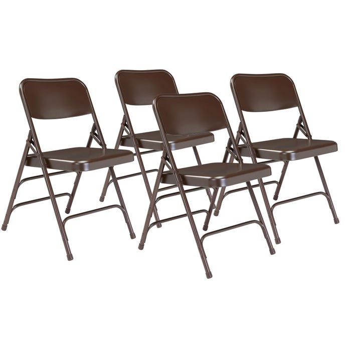 National Public Seating 300 Series Deluxe Steel Folding Chair, 17-1/4 Inch Seat, Brown, Set of 4