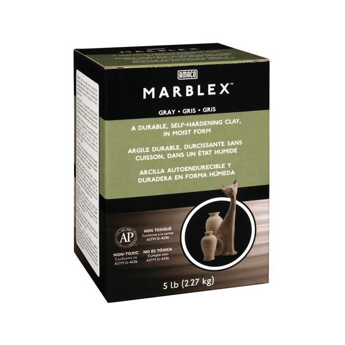 AMACO Marblex Ready-for-Use Self-Hardening Modeling Clay, Gray, 5 Pounds