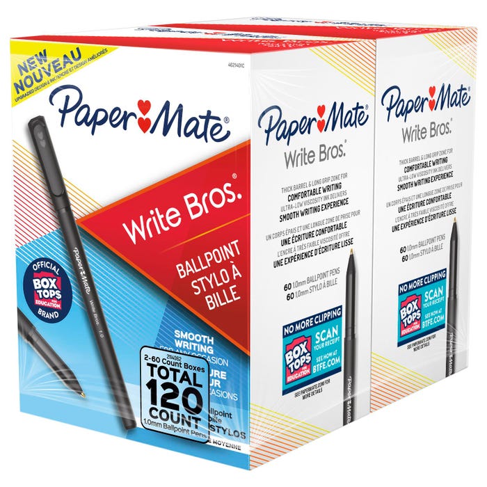 Paper Mate Write Bros. Ballpoint Pens, Medium Point, 1.0 mm, Black, Pack of 120