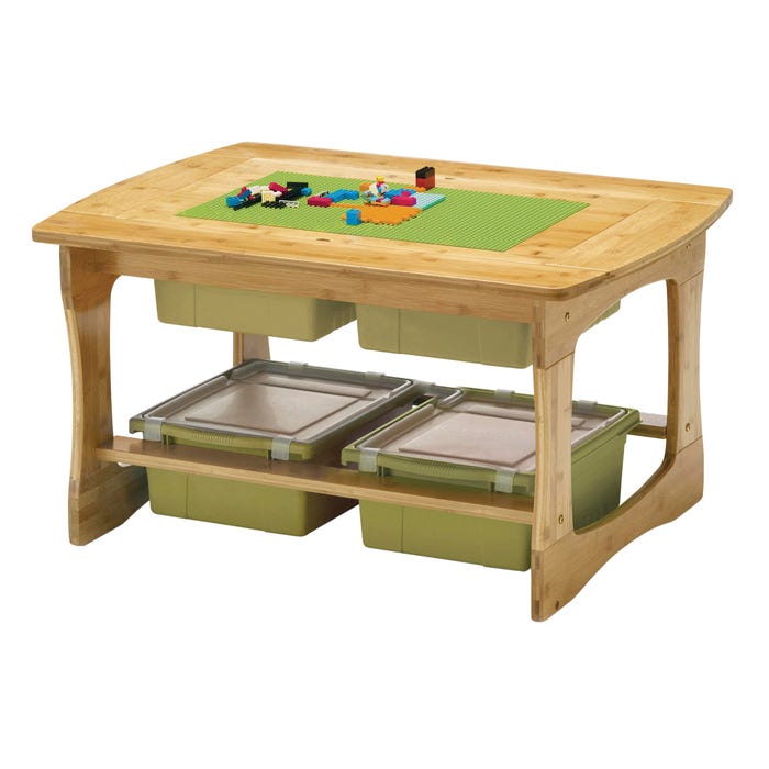 Copernicus Bamboo Construction Bricks Table with Sage Tubs, 35 x 25 x 18-3/4 Inches