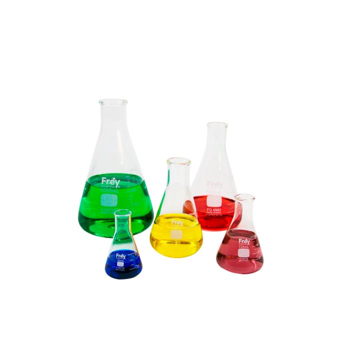 Frey Scientific Narrow Mouth Erlenmeyer Flasks, Assorted Capacities, Set of 5