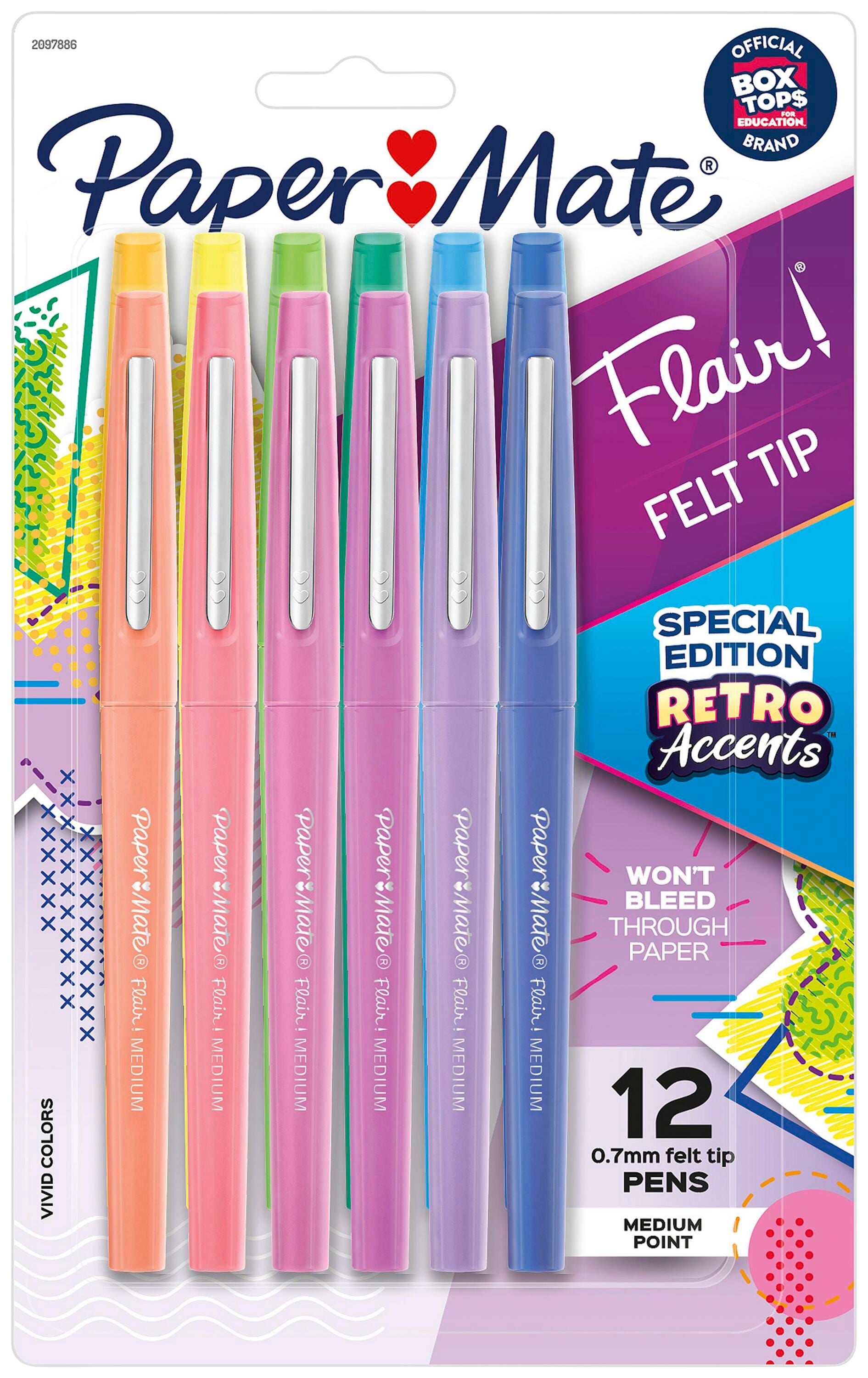 Paper Mate Flair Felt Tip Pens, Medium Point, 0.7 mm, Assorted Special Edition Retro Accents, Pack of 12 2047964