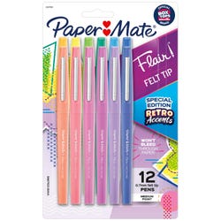 Paper Mate Flair Felt Tip Pens, Medium Point, 0.7 mm, Assorted Special Edition Retro Accents, Pack of 12 2047964