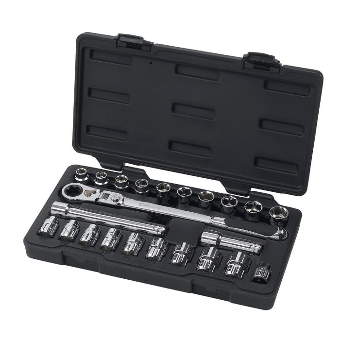 Gearwrench 23-Piece Pass-Thru XL Ratchet Set with Locking Flex SAE/Metric, 3/8 in Drive, Set of 23