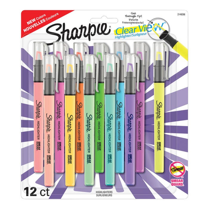 Sharpie Clear View Highlighters, See-Through Chisel Tip, Assorted Colors, Pack of 12