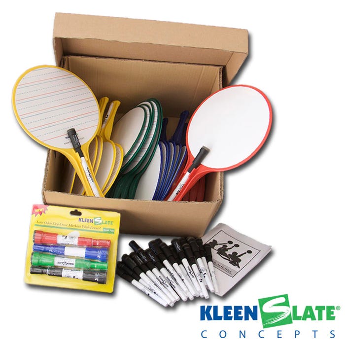 KleenSlate Round Dry Erase Boards with Dry Erase Markers, Two-Sided, Lined/Plain, Assorted Colors, 24 Pieces
