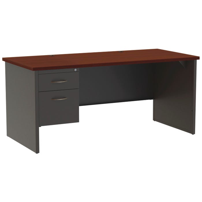 Lorell Mahogany Laminate/Charcoal Modular Desking, Left Pedestal Desk, 66 x 30 Inches, Mahogany/Charcoal
