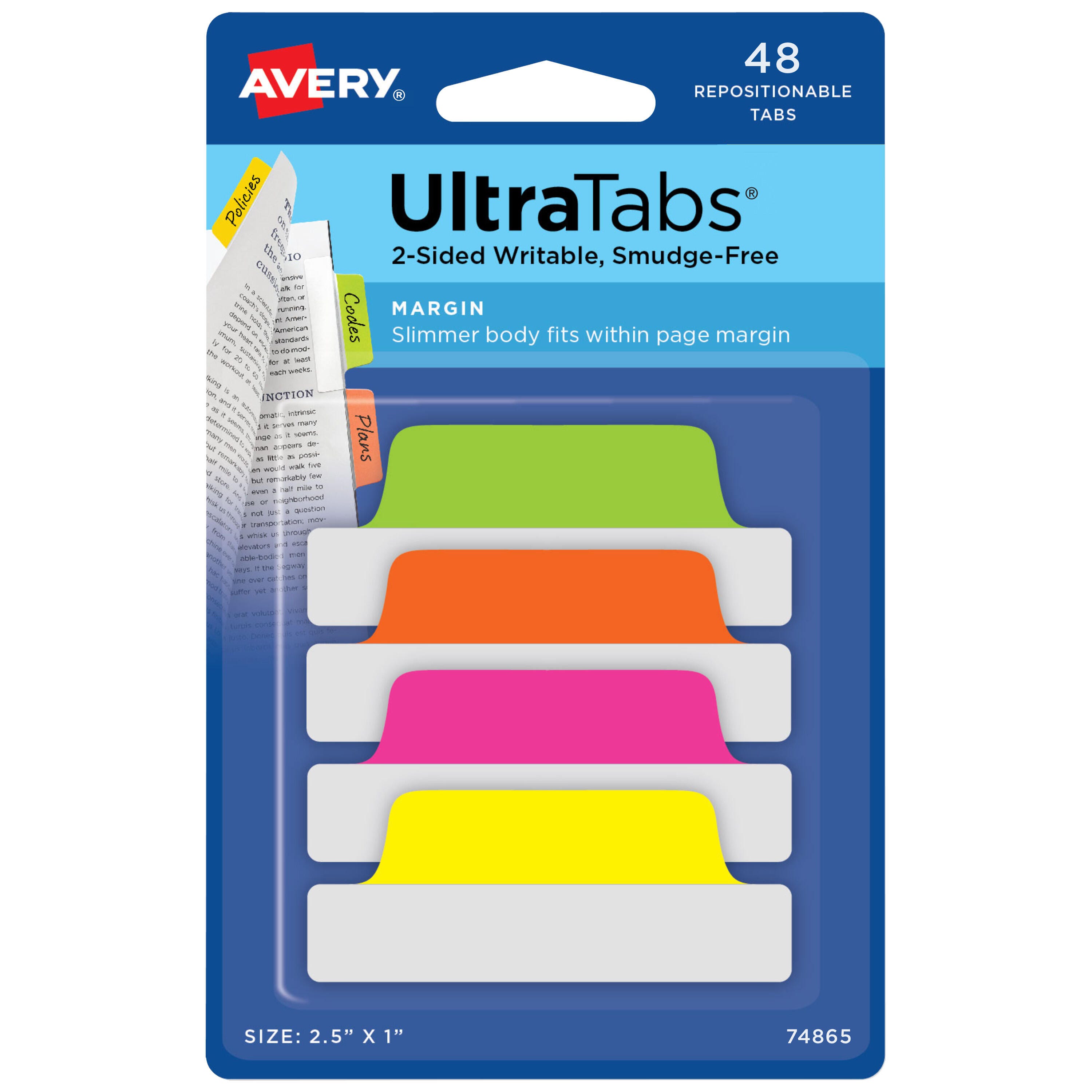 Image for Avery Repositionable UltraTabs, 2-1/2 x 1 Inches, Assorted Neon, Set of 48 from School Specialty