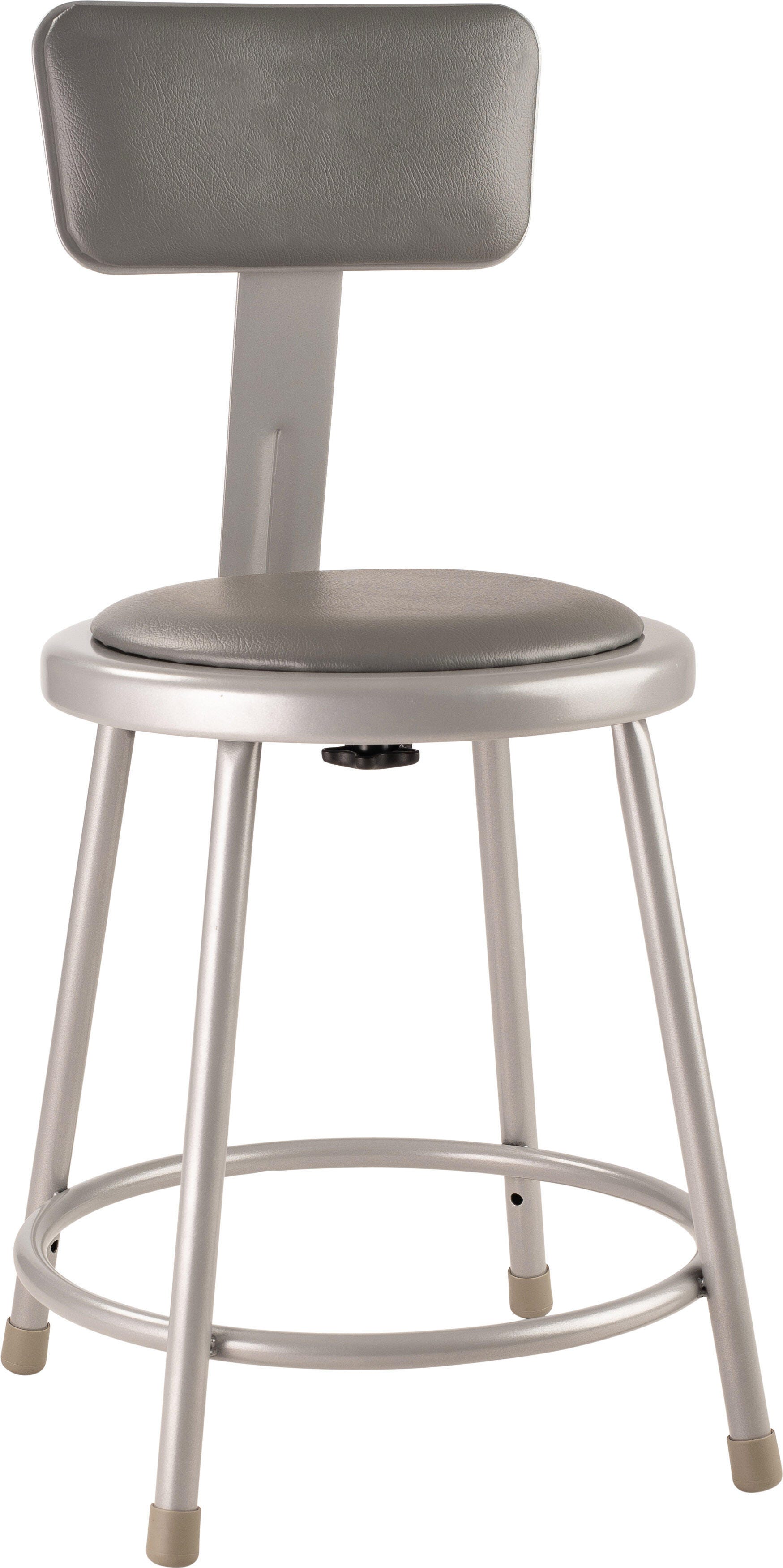 National Public Seating Heavy Duty Vinyl Padded Steel Stool With Backrest, 18 Inch, Gray 1373063