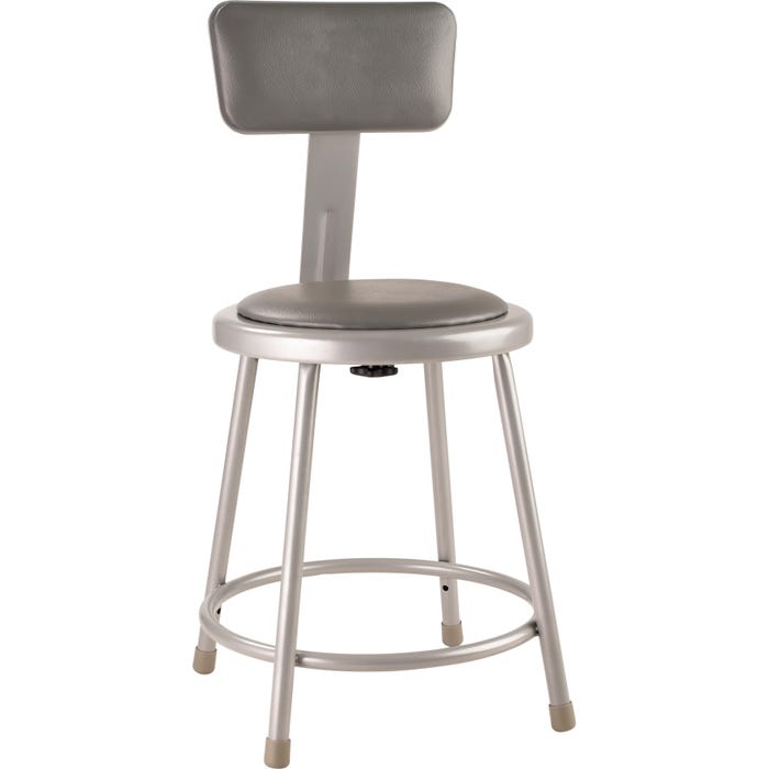 National Public Seating Heavy Duty Vinyl Padded Steel Stool with Backrest, 6400 Series, 18 Inch Seat Height, Gray