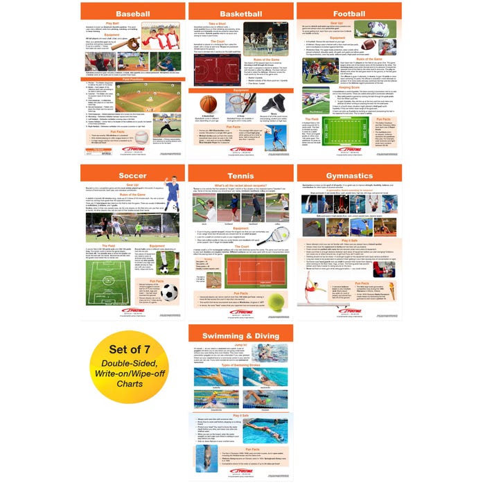 Sportime Play Sports Bulletin Board Charts, Set of 7, Grade 5 to 12