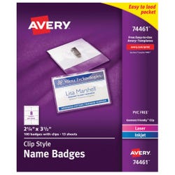 Avery 74461 Clip Style Name Badges with Clips, 2-1/4 x 3-1/2 Inches, Pack of 100, Item Number 1081654
