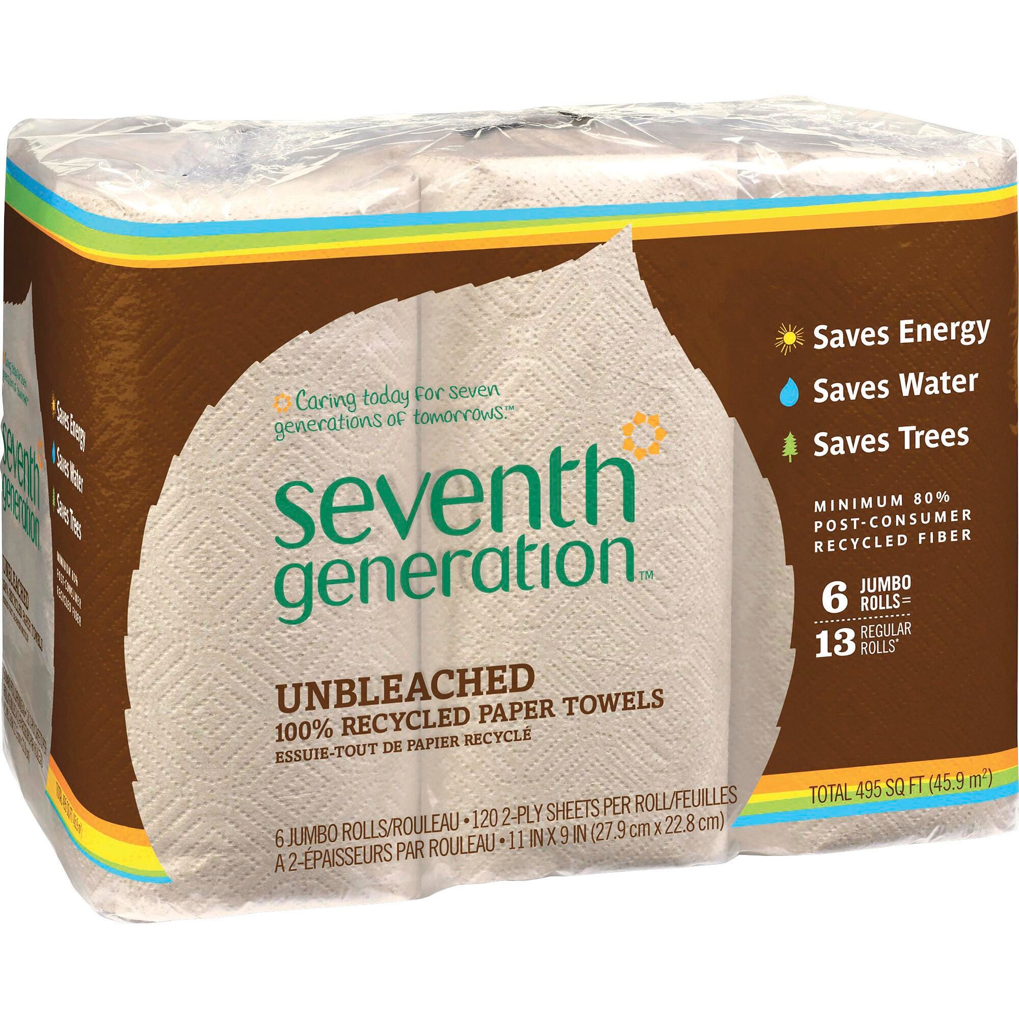 Image for Seventh Generation Jumbo Unbleached Paper Towel, 120 Sheets per Roll, 2 Ply, Recycled, Pack of 6 from School Specialty