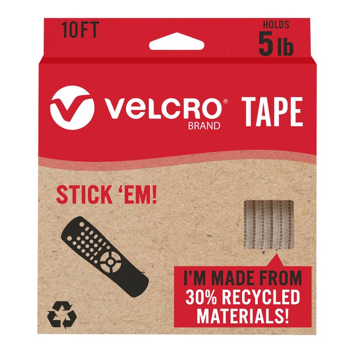 VELCRO Brand ECO Collection Stick On Adhesive Tape, 7/8 Inch X 10 Feet, White