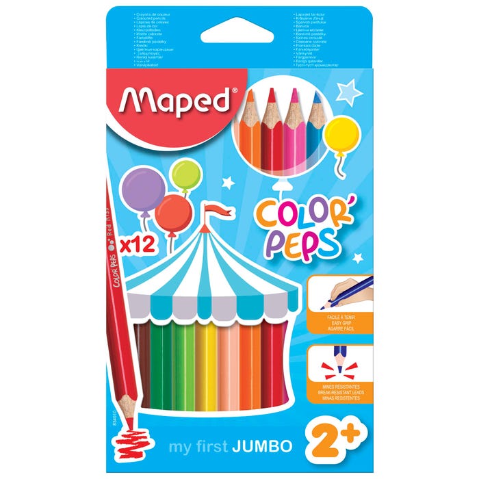 Maped Color'Peps Triangular Colored Pencils, Jumbo Size, Assorted Colors, Set of 12